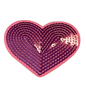 Pink Sequin Heart Embroidered Patch