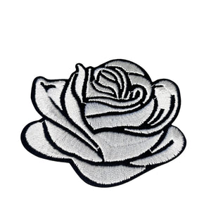 Silver Rose Embroidered Patch