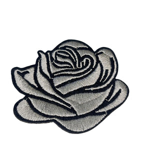 Grey Rose Embroidered Patch