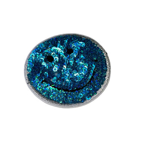 Blue Sequin Smiley Embroidered Patch