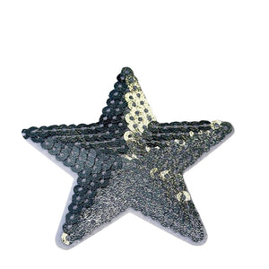 Silver Sequin Star Embroidered Patch